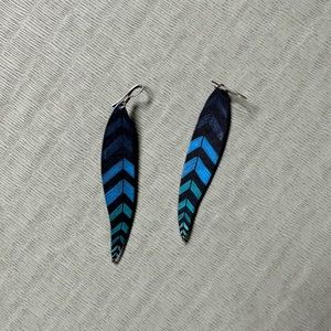 Dangly feather earrings blue